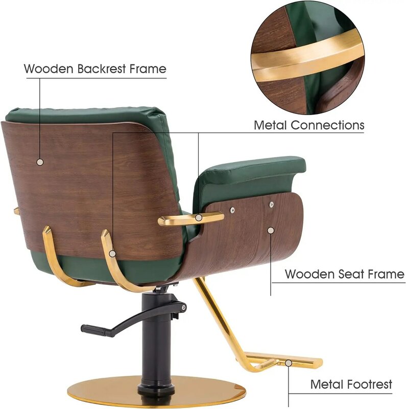 Hidráulica curvo madeira Frame barbeiro cadeira, Cadeira de salão, Corte de cabelo, Beleza Spa, Salon Styling Equipment, Verde, 3071