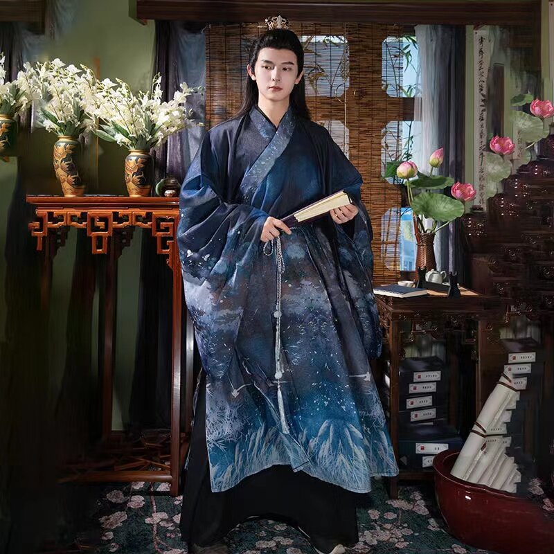 Nowa zimowa wiosna Hanfu mężczyźni kobiety chiński dynastia Ming nadruk luźny krój kostium starożytna szlachetna szata odzież sceniczna na przyjęcie