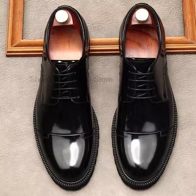 Brogue Oxford-zapatos de cuero genuino para hombre, calzado Formal hecho a mano, con cordones, de alta calidad, para boda, fiesta y oficina