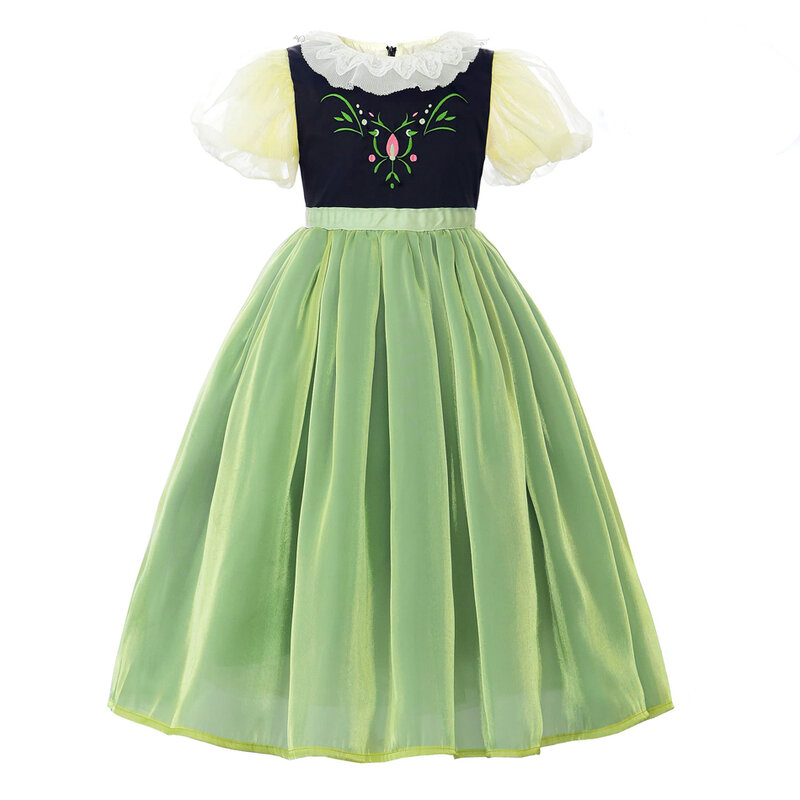 Vestido verde de fiesta de princesa para niña, disfraz de Anna, ropa de verano para Halloween, cumpleaños, Carnaval
