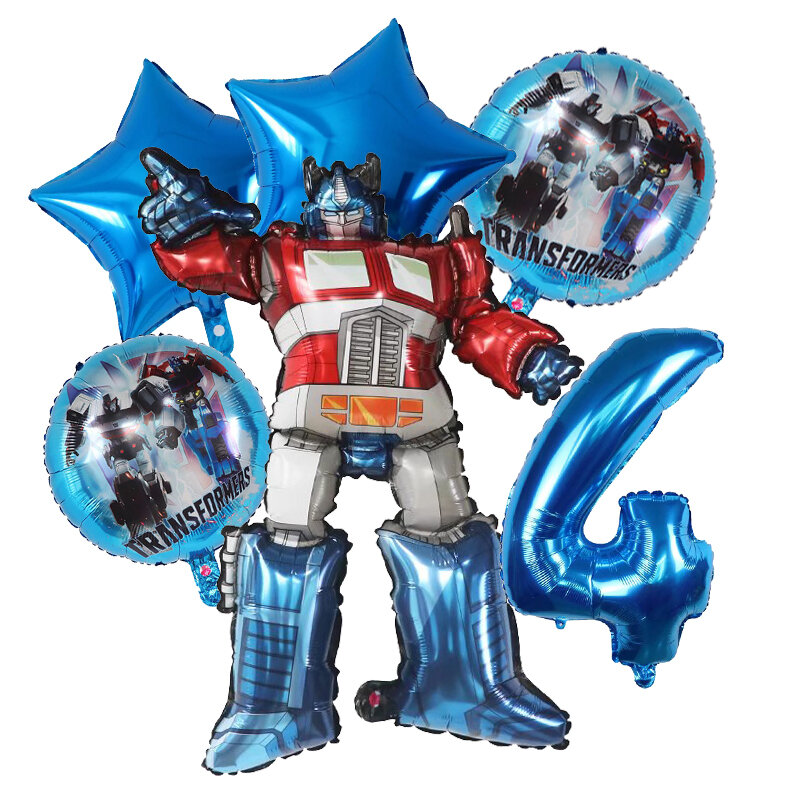 6 Stuks Transformatie Hommel Optimus Prime Thema Verjaardagsfeest Decoraties Aluminium Film Digitale Ballon Baby Shower Jongen Cadeau