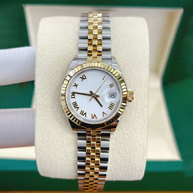 Gorąco sprzedające się zegarki damskie Zegarki ze stali nierdzewnej Sport Dwukolorowy patchworkowy kalendarz diamentowy Automatyczny zegar mechaniczny