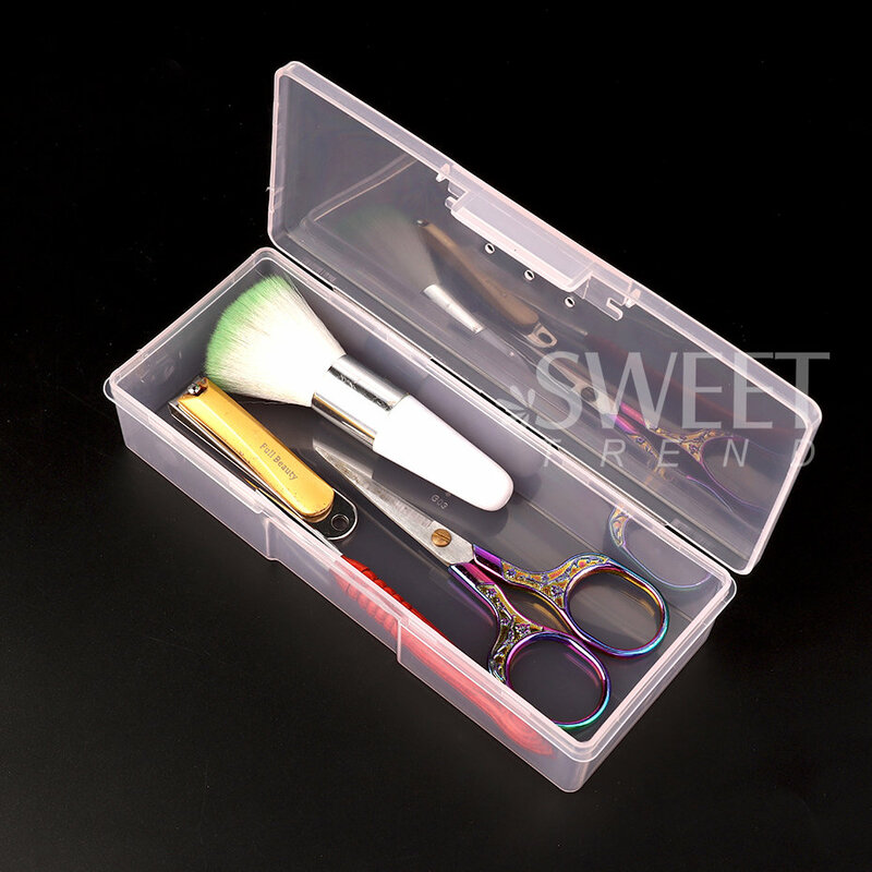 ネイルアートアクセサリー用の透明なピンクのプラスチックボックス,コンテナ,ブラシ,ファイル,マニキュアツール用の包装ケース