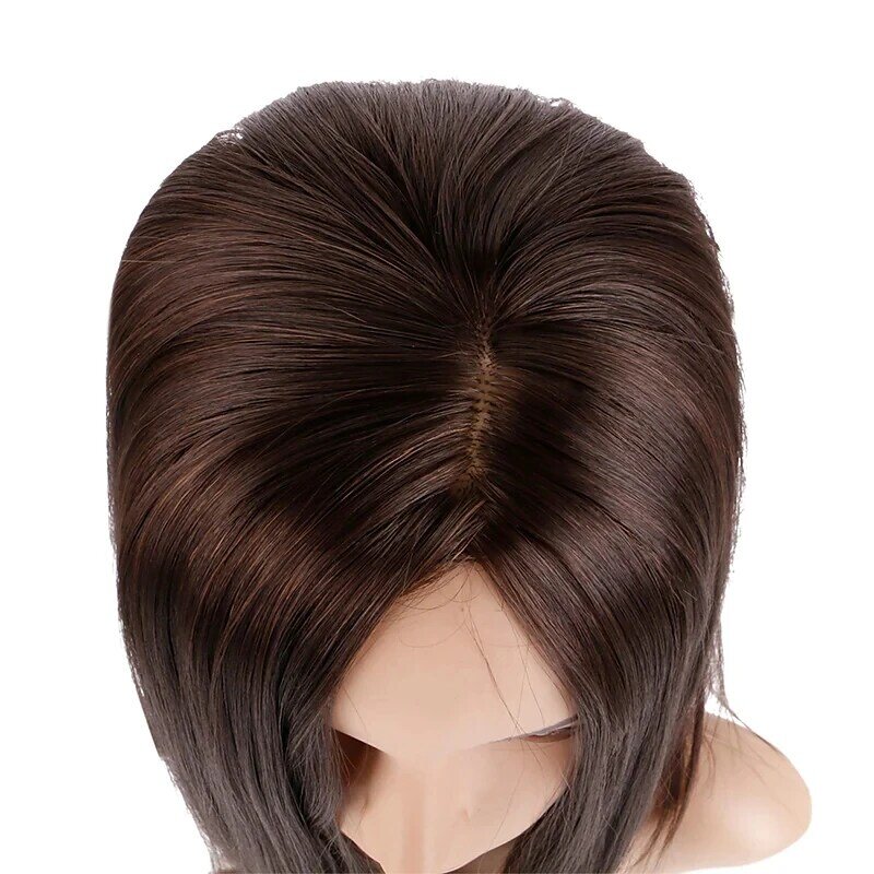 Parrucche marroni per le donne parrucca per capelli lisci castani lunghi lisci naturali parrucche per feste di natale con spacco centrale marrone 16 pollici