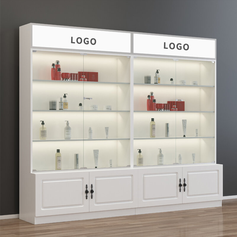 Custom, Store Furniture Showcase Modern Simple Commodity Display Cabinet Supermarket Shelves With Led Light
