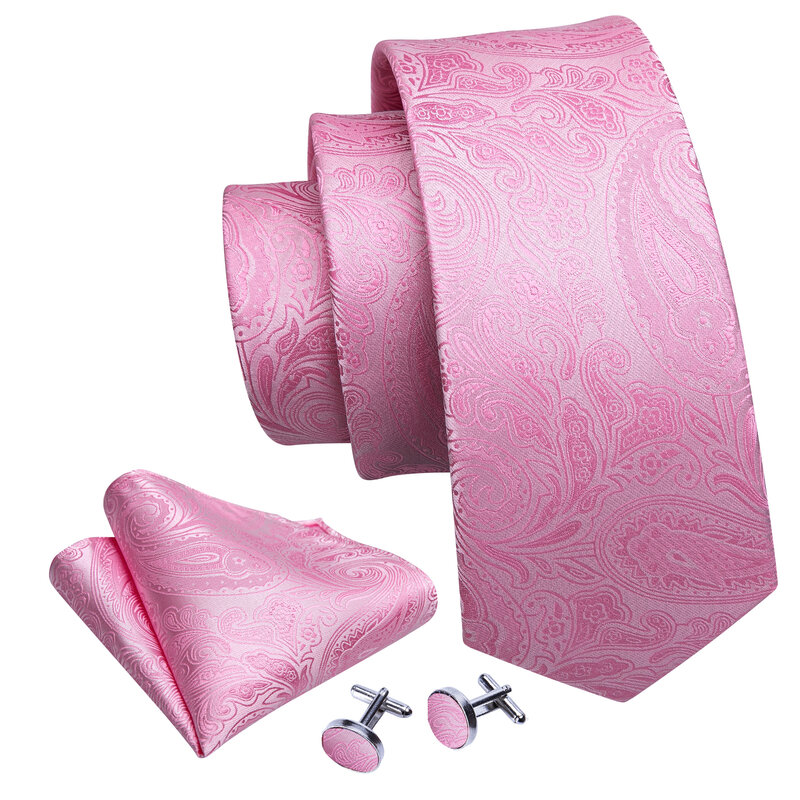 Cravates Paisley rose pêche pour hommes, ensemble de boutons de manchette, mouchoir Paisley, cadeau de marié, créateur d'affaires, classique, 6012
