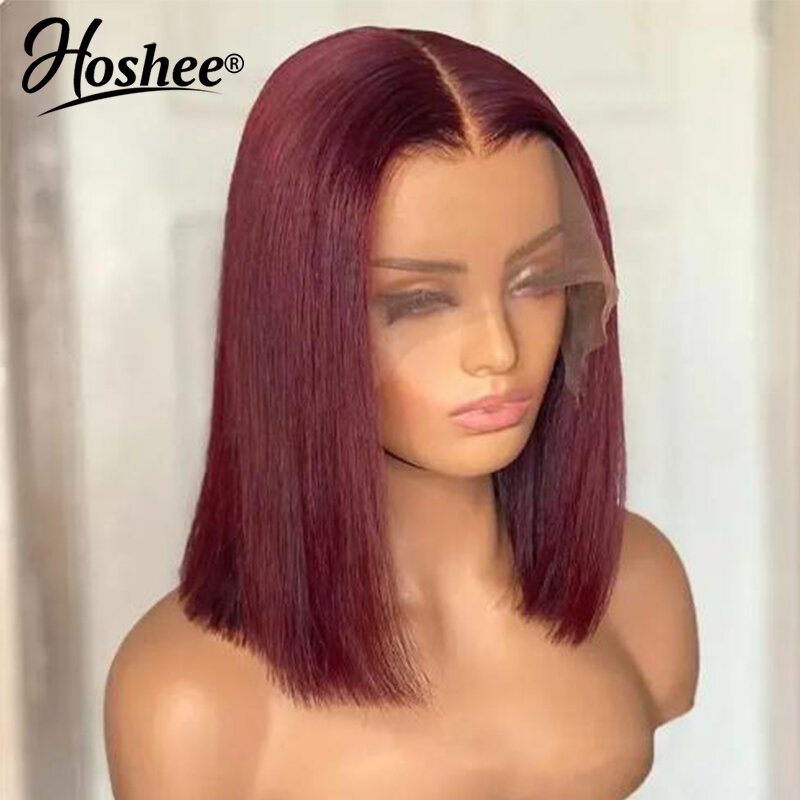 HOSHEE Straight 99j Burgundy Brazilian Remy Short Bob Pixie Cut Frontal Wigs 13x4 Lace Front Human Hair Wig For Black Woman