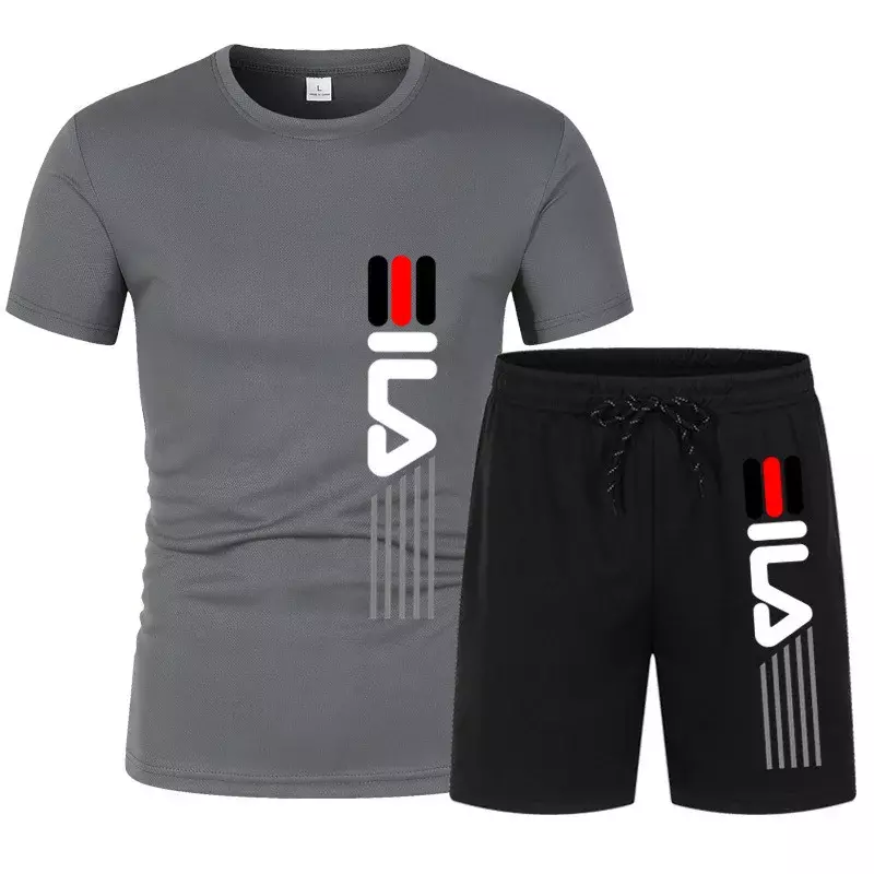 Мужской спортивный костюм, Повседневная футболка и шорты для бега, дышащий, 2 предмета, новинка 2024