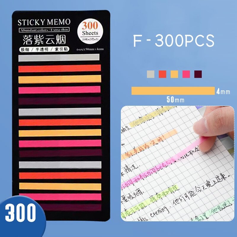 300 Sheets Rainbow Posted It Transparentes Sticky Notes Self-Adhesive Annotation Read Bookmark Tabs Notepad Aesthetic Stationery