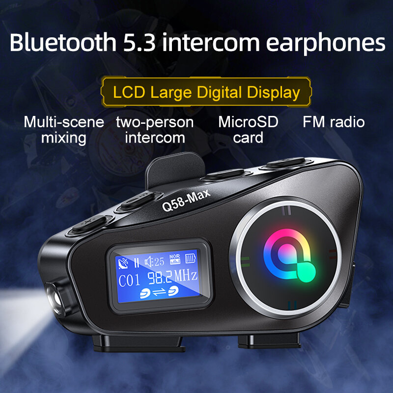 Motorcycle helmet earphone walkie talkie Bluetooth 5.3 waterproof noise reduction microphone FM radio illumination MP3 music