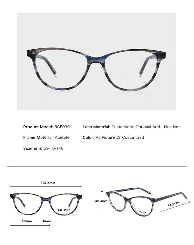 Monture de lunettes œil de chat en acétate, optique de mode, rayures, Prescription d'opticiens