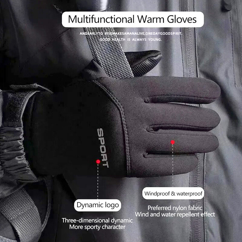 Men Winter Waterproof Cycling Gloves Sports Warm Touch Screen Motorcycle Gloves Anti-slip Windproof Driving Fleece Gloves Women