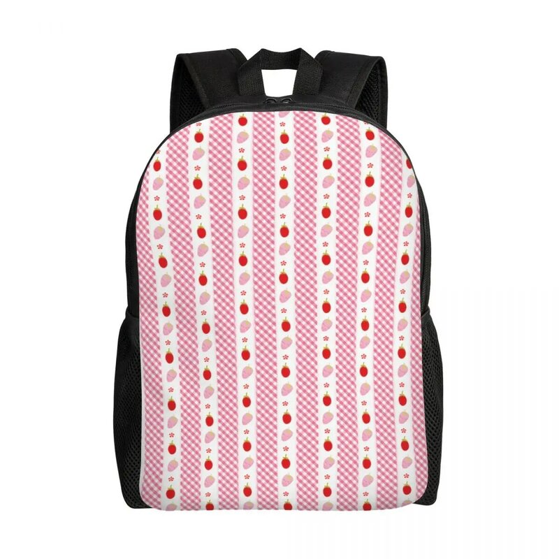 남녀공용 커스텀 사라 케이 러브 깅엄 딸기 줄무늬 여행 배낭, 학교 컴퓨터 책가방, 대학생 데이팩 가방
