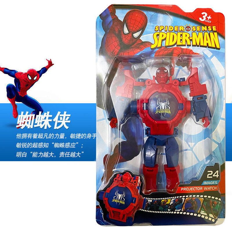 24 Projection Patterns Spiderman Children Watches Kids Toys Deformation Robot Projection Electronic Clock School Christmas Gift