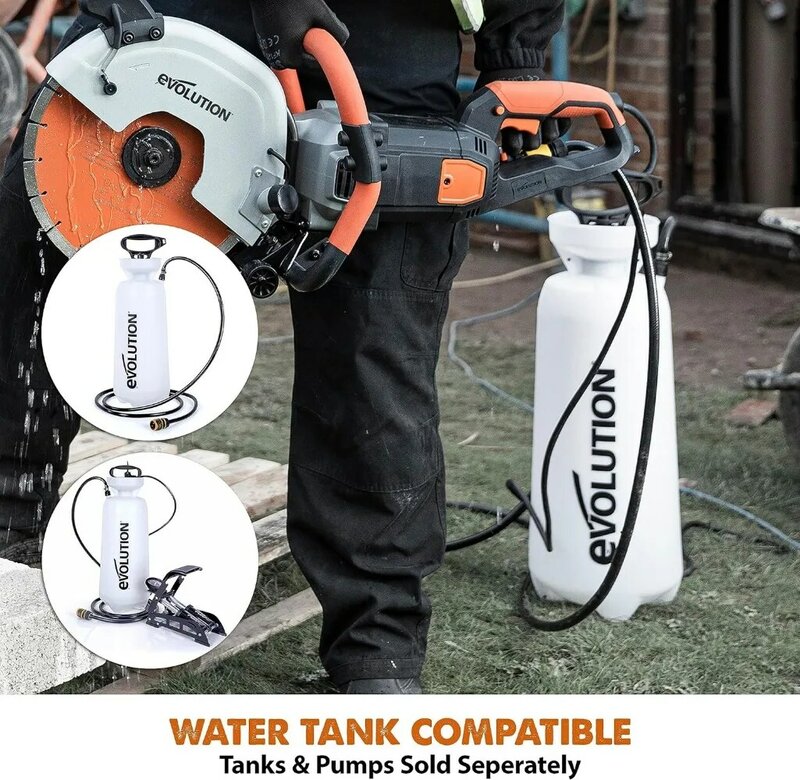 Evolution R300DCT+ 12 Inch Concrete Saw with Water Fed Dust Suppression Electric, No Gas,4-1/2" Cut - Incl Premium Diamond Blade