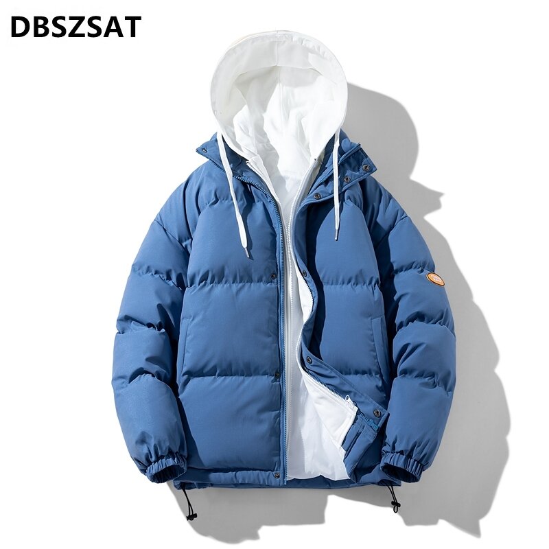 Jaket Hoodie tebal untuk pria, jaket parka musim dingin berkerudung luar ruangan, mantel salju empuk hangat tebal ukuran besar untuk pria