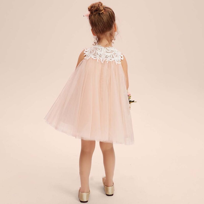 YZYmanualroom Tulle Flower Girl Dress Império Scoop Joelho-Comprimento 2-15T