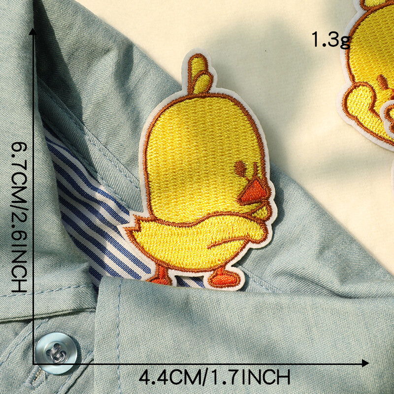 Nieuwe Cartoon Borduurpatch Diy Schattige Gele Eend Sticker Zelfklevende Badge Embleem Ijzer Op Patches Stoffen Tas Hoed Stof Accessoires