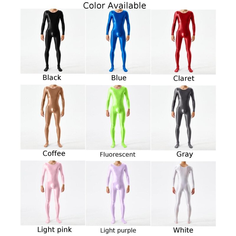 Bodysuit for Men  Glossy Bodystocking  Long Sleeve Jumpsuit  Polyester  White/Grey/Black/Pink/Purple/Green/Blue/Coffee/Burgundy
