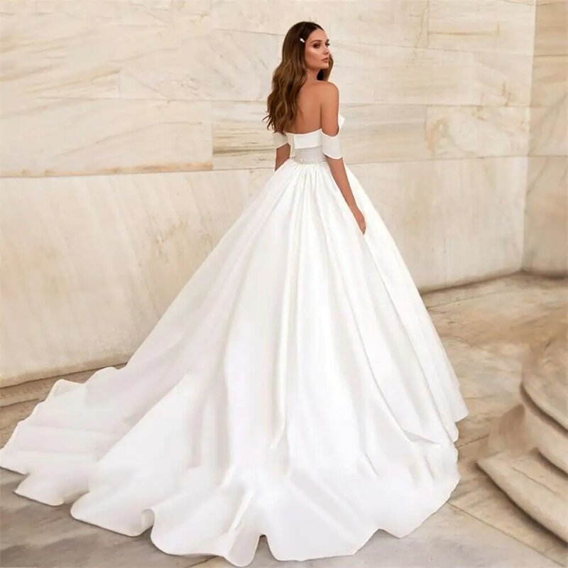 Popular Tulle Off Shoulder Wedding Dresses Sexy Sleeveless Bridal Gowns Newly Launched Backless Mopping Length Vestidos De Novia