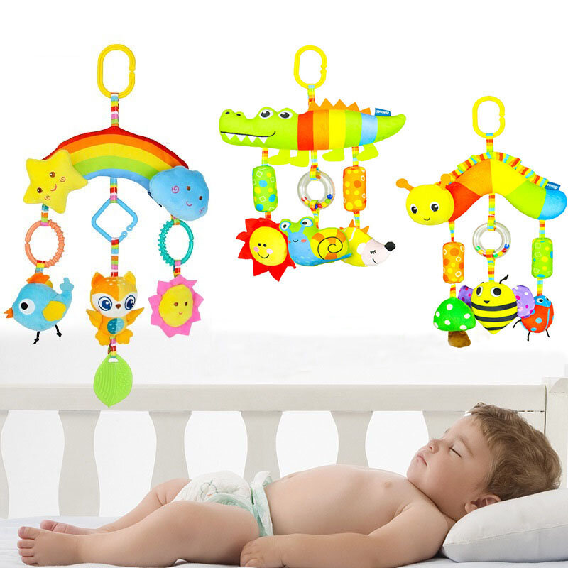 Juguetes de bebé para 0, 3, 6 y 12 meses, cochecito de Animal de felpa arcoíris, juguete colgante para asiento de coche de bebé, cuna de viaje, juguetes sensoriales para bebé