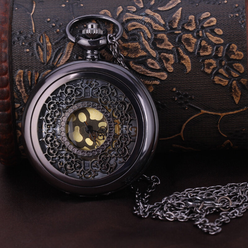 Vintage Carving Quartz Pocket Watch for Men Antique Hollow Flower Case Fob Chain Clock for Man Wholesale Dropship Analog Display