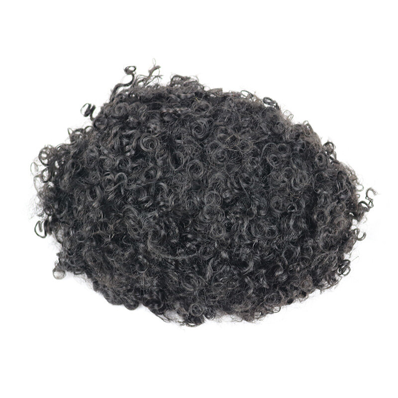 Rambut palsu pria 12MM rambut manusia pengganti rambut keriting Wig pria sistem Unit rambut palsu hitam alami