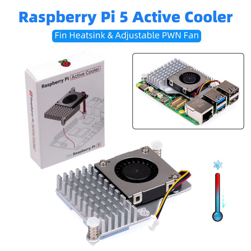 Raspberry Pi Ventilador De Refrigeração Ativo, Fin Cooler, Dissipador De Calor, Velocidade Ajustável, PWN, Dissipador De Calor, Radiador para Raspberry Pi 5