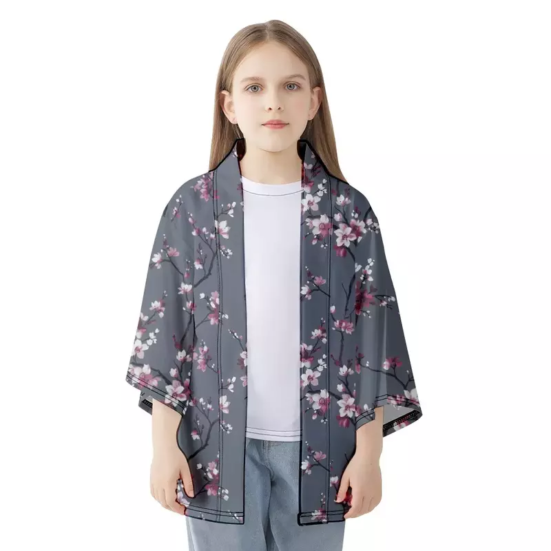 Kimono japonés con estampado de flores para mujer, camisa de manga 2023 Yukata, cárdigan Haori informal, Tops de verano, 3/4