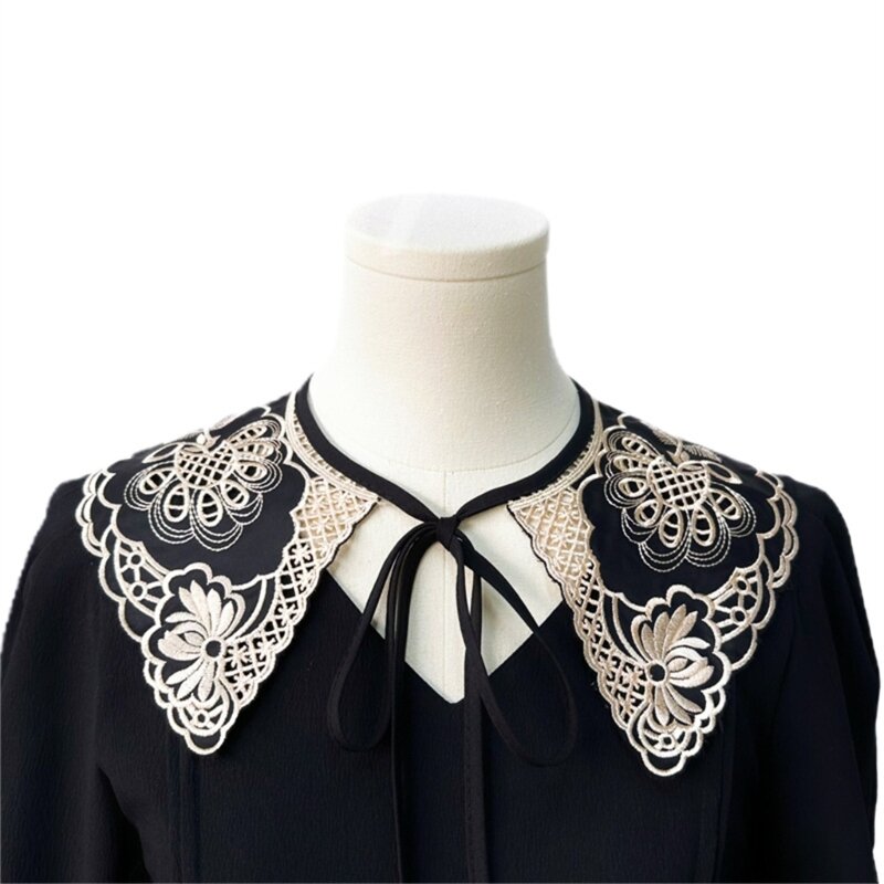 Элегантный кружевной воротник с цветочным принтом, съемный воротник блузки для женщин, нежная вышивка с цветочным узором T8NB
