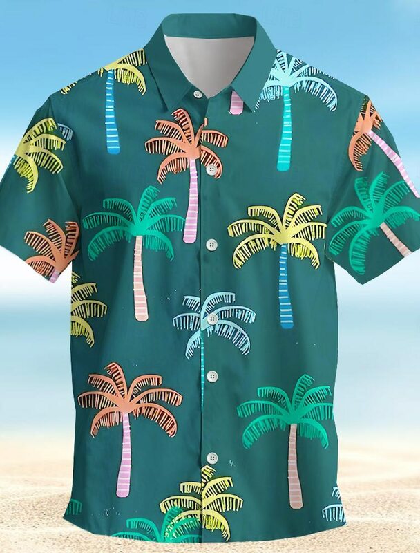 Drzewo kokosowe Palma Hawajska koszula męska na co dzień Letnia koszula hawajska Street Casual Letnia koszula poliestrowa z krótkim rękawem