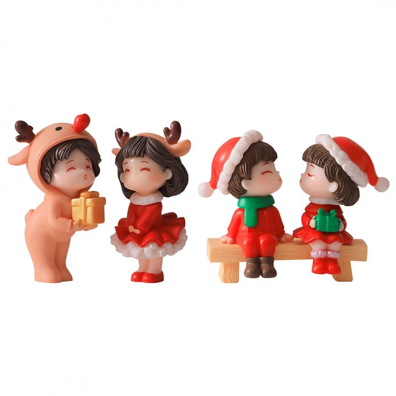Merry Christmas Couple Figurines Miniature Santa Claus Snowman Micro Landscape Ornaments DIY Home Decor Christmas Gift