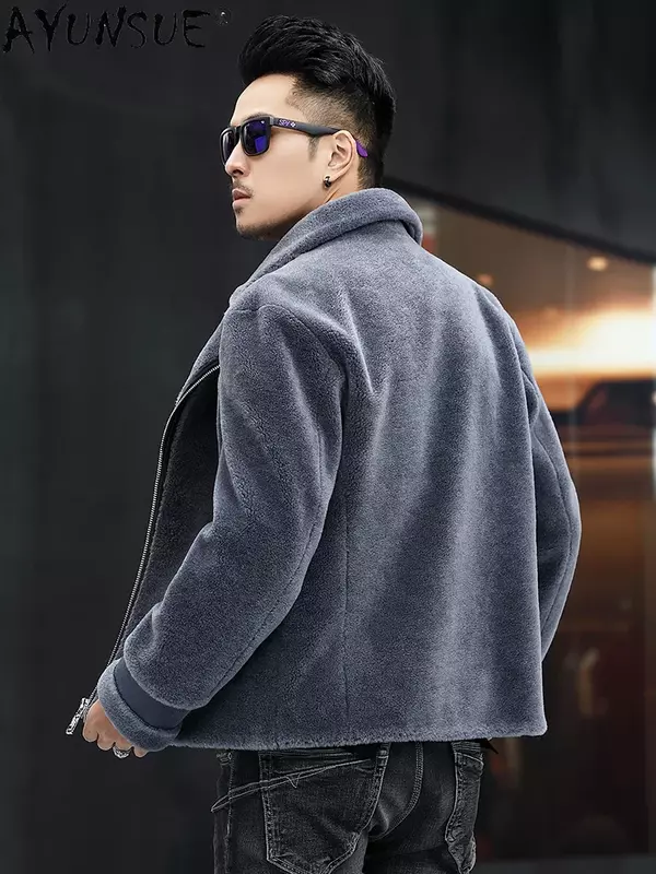 AYUNSUE zima 100% wełny płaszcz ciepłe kurtki krótkie owce Sheraling kurtka moda męska odzież Chaqueta Cuero Hombre nowy WPY4394