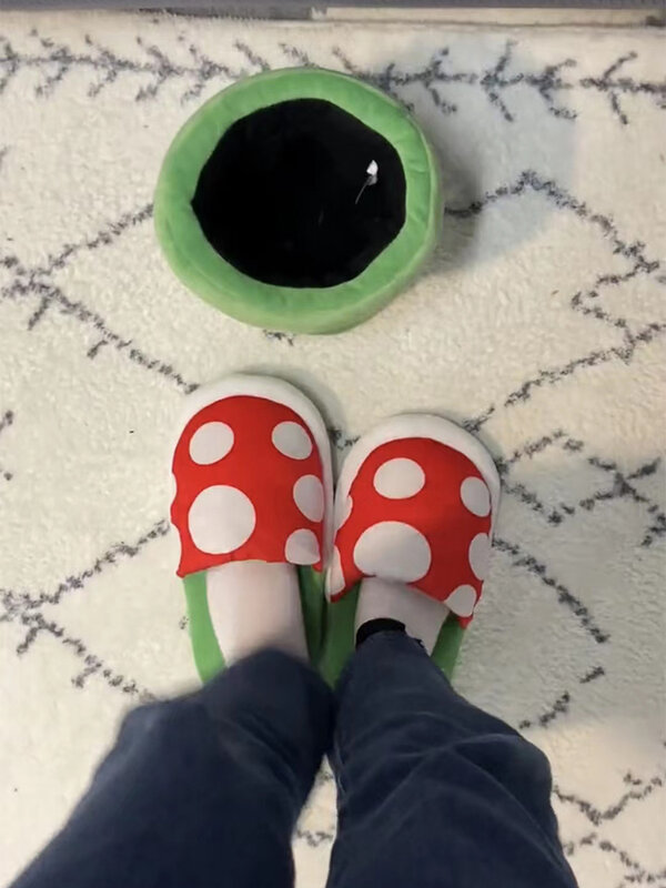 Mushroom Home Slippers Plush Piranha Plant Plush Creative Shoes Toys for Kids Peluche Stuffed Toy Kids Gift