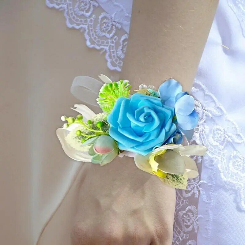 คอร์เซจรัดข้อมือสำหรับงานแต่งงานเจ้าสาวช่อดอกไม้ข้อมือดอกไม้สายรัดข้อมือสำหรับงานปาร์ตี้งานพรอม