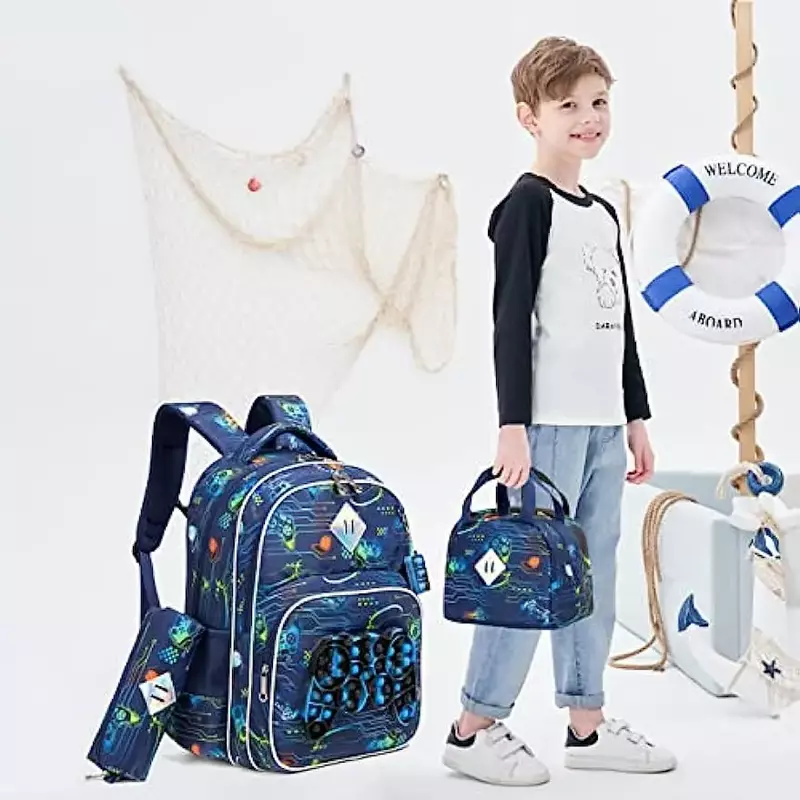 Рюкзак для мальчиков, школьная сумка с ланч-боксом для начальной школы, детского сада, набор рюкзаков для мальчиков, школьный рюкзак