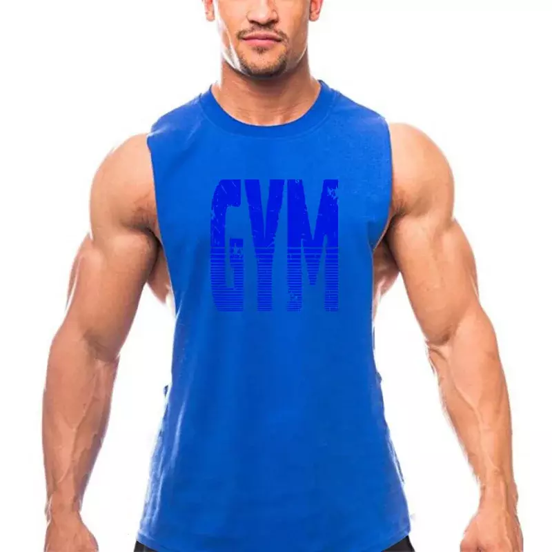 Merk Workout Hardloop Gym Casual Heren Tank Top Muscle Mouwloze Sportkleding Coole Gedrukte Mode Fitness Singlets
