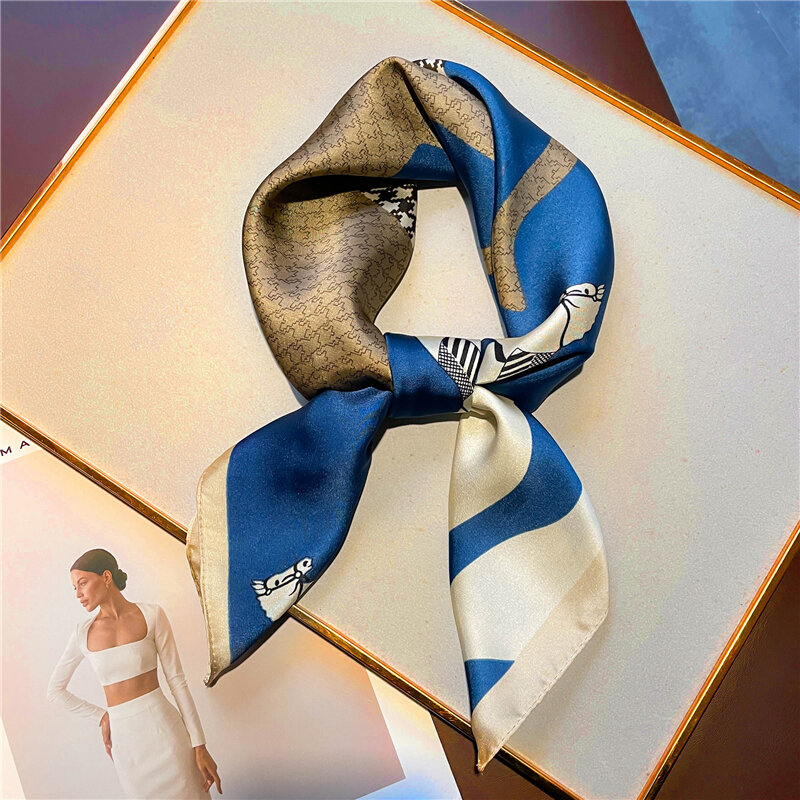 Модный квадратный шарф с принтом лошадей, женский Шелковый Атласный шейный платок 70 см, шаль, женский шейный платок, бандана, платок
