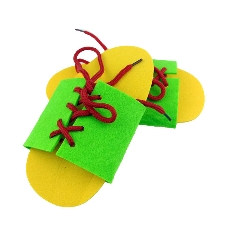 1 Pair Clever Children Wooden Lacing Shoes Kids Early Educational Toy Toddler Kids Teaching Tie Shoelaces Toy