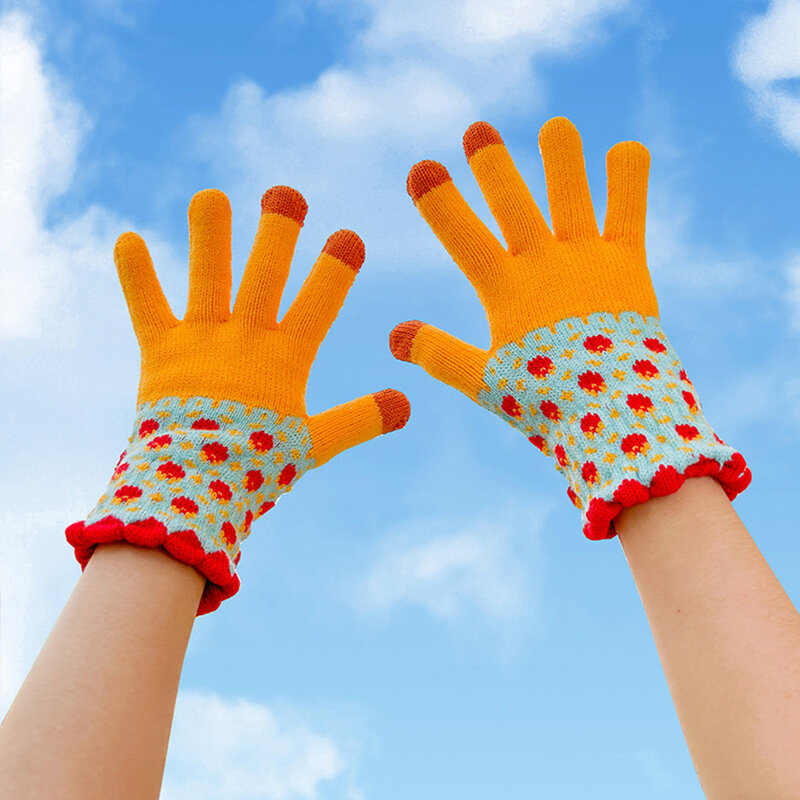 ถุงมือขนสัตว์เต็มนิ้วสำหรับผู้หญิง, ถุงมือสำหรับเล่นสกีกลางแจ้งถุงมือถักกันหนาวแบบหนาให้ความอบอุ่น
