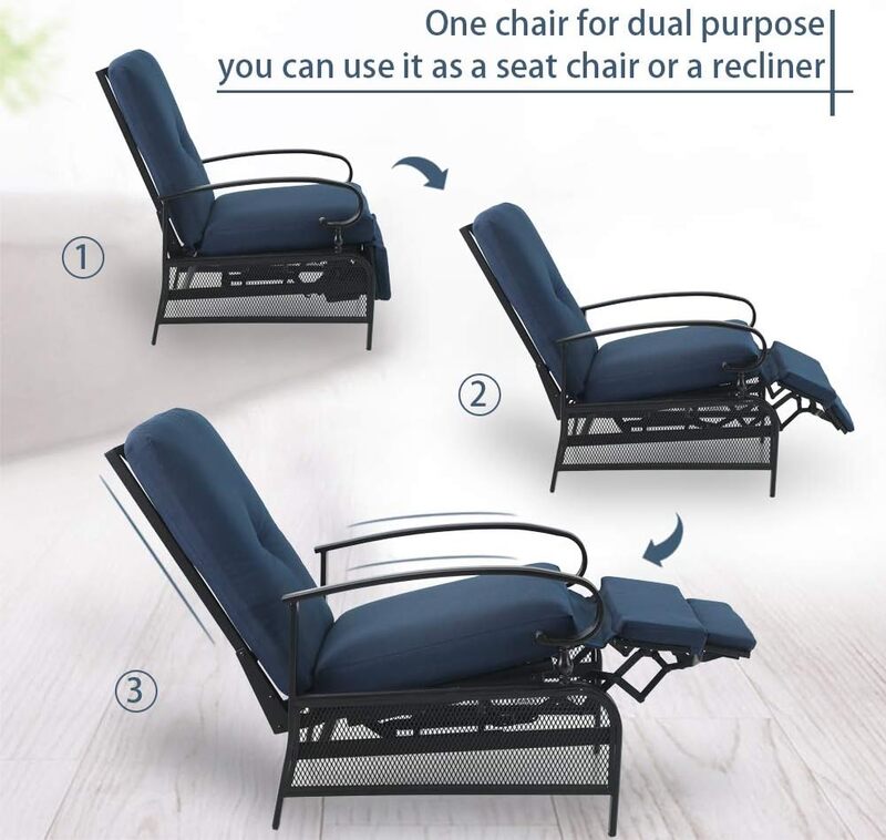 Уличные кресла с откидывающейся спинкой, негабаритные кресла для патио, металлические шезлонг, уличные кресла с нулевой гравитацией и съемной подушкой