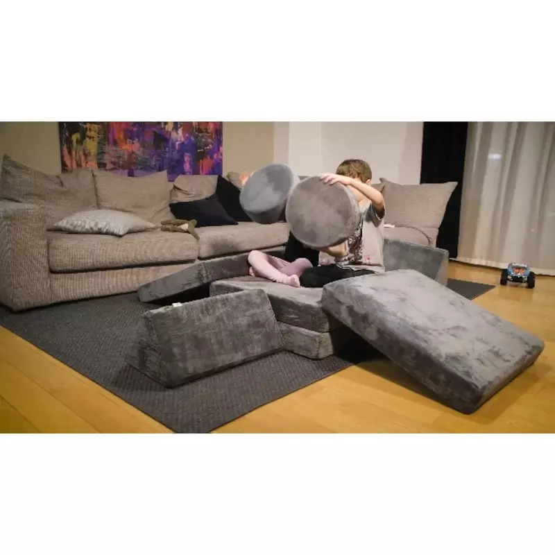 14pcs Modular Kids Play Couch, Child Sectional Sofa, Fortplay Bedroom and Playroom Furniture for Toddlers, Gray