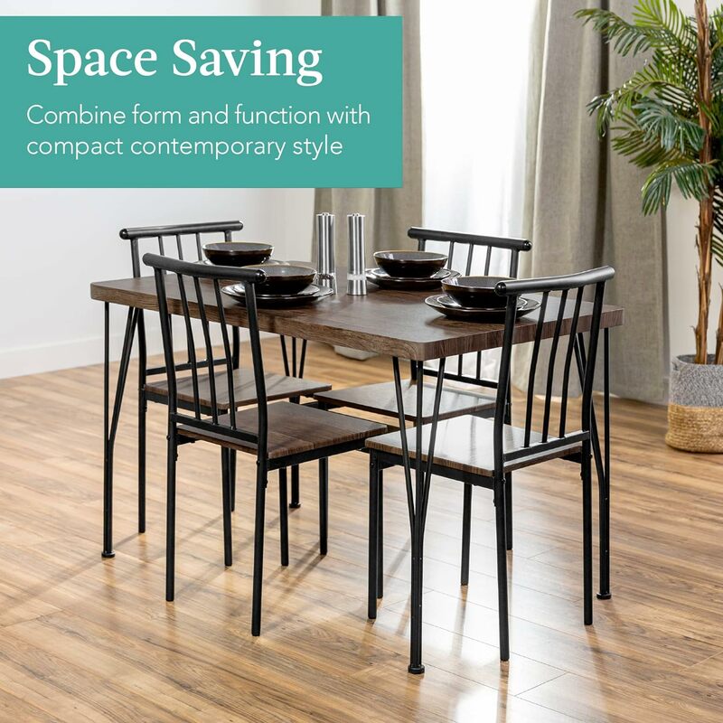 Best Choice Products 5-Piece Metal and Wood Indoor Modern Rectangular Dining Table Furniture Set for Kitchen, Dining Room,
