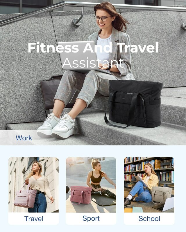 BAGSMART-sacolas femininas, sacola leve com esteira de ioga, bolsas de ombro para viagem, trabalho, academia, bolsa de compras