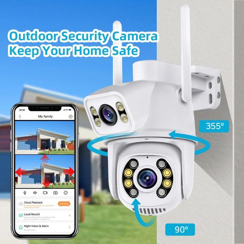 Câmera de Vigilância Outdoor Night Vision, CCTV, 4K, 8MP, Dual Screen, PTZ, WiFi, IP, Detecção Humana, Proteção de Segurança, 4MP