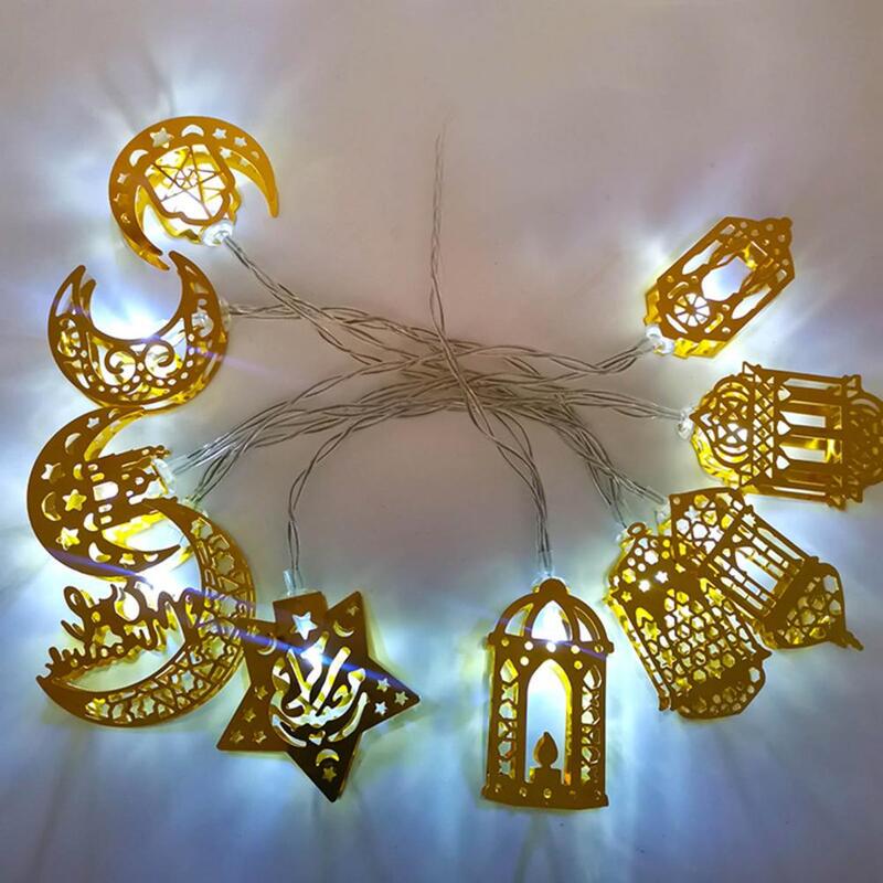 Lampu hias elegan Ramadan lampu tali Lebaran dengan lentera bintang bulan bertenaga baterai sangat terang untuk pesta untuk perayaan