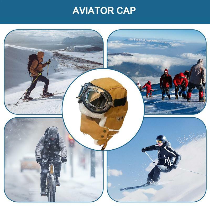 고글 달린 겨울 파일럿 모자, 귀 플랩 달린 코스튬 액세서리, 비행 코스튬, 다기능 파일럿 모자