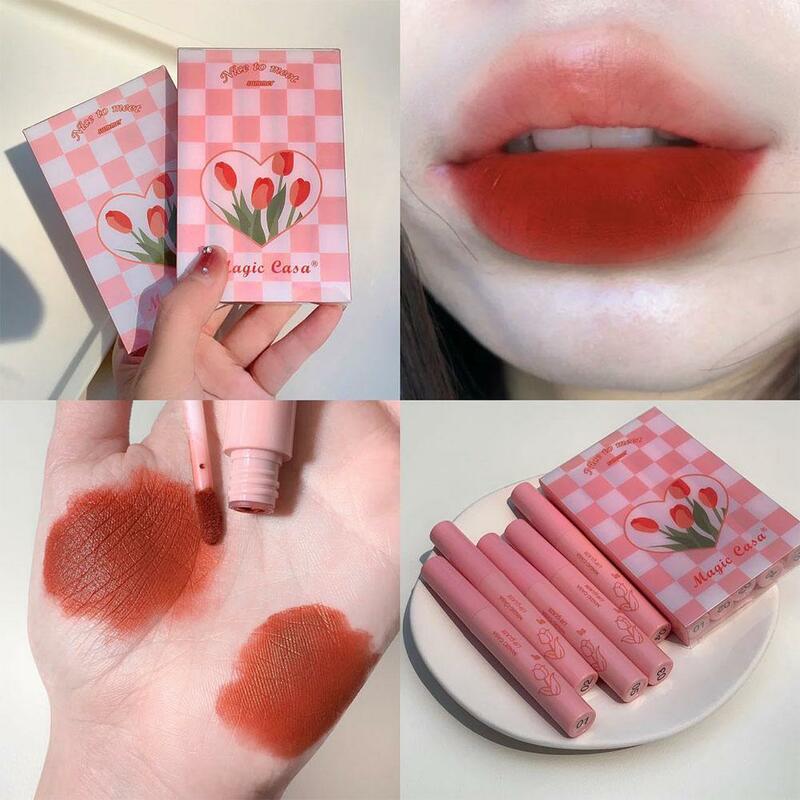 New Tulips Lip Glaze Matte Liquid Lipsticks Lasting Moisturizing Nonstick Cup Lip Gloss Lips Makeup Waterproof for women I1M5
