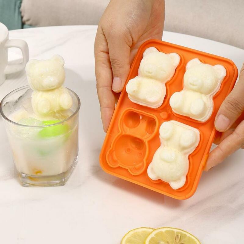Cetakan es silikon kelas makanan cetakan es beruang silikon fleksibel untuk minuman permen cokelat 3d nampan es batu Diy untuk jus kopi