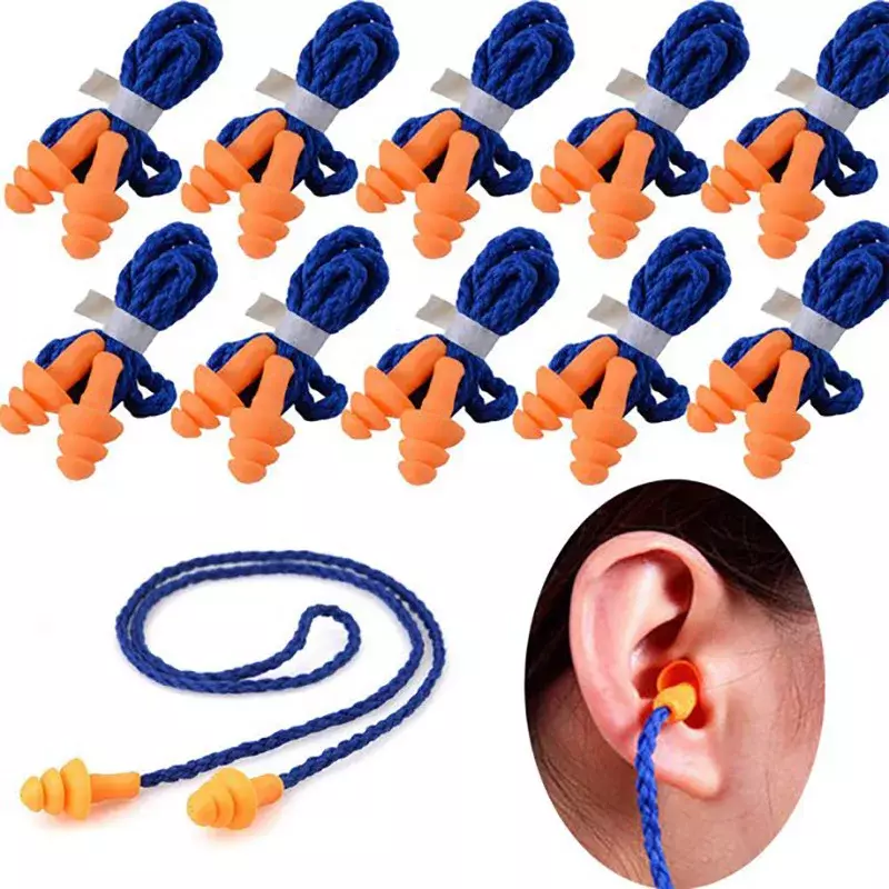10Pcs ซิลิโคน Corded Ear Plug Protector Reusable ป้องกันลดเสียงรบกวนปลอดภัยทำงานสบายปลั๊กอุดหู Earmuff